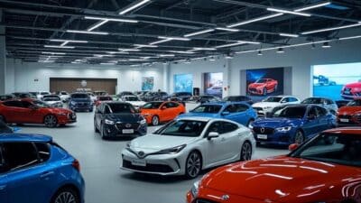 Photo d'une salle d'exposition auto dynamique avec plusieurs marques en compétition en Chine