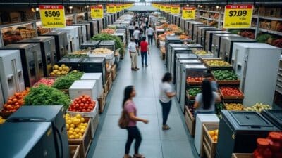 Marché dynamique vu de haut avec appareils efficients énergétiquement et prix réglementés