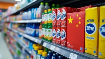 Étagère de magasin avec choix de produits européens et chinois