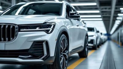 Image en gros plan montrant des espaces vides dans une chaîne de production automobile chez Stellantis