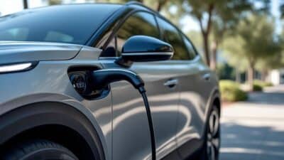 Côté de la voiture Nio affichant une interface de charge innovante et efficace