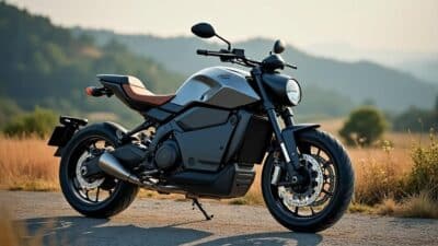 Image d'une moto électrique dans un cadre naturel pittoresque