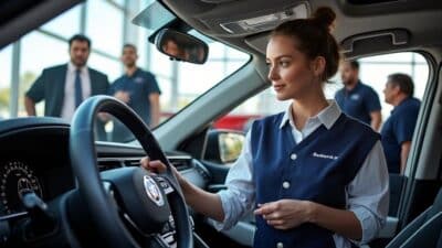 Clients explorant les options de véhicules guidés par le personnel expert de Super U