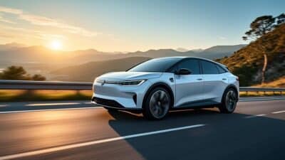 Voiture BYD dynamique sur une route scénique française montrant performance et efficacité.