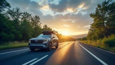 Paysage routier avec véhicule et technologie radar