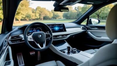 Image de l'intérieur du véhicule électrique BMW montrant un espace innovant et luxueux.