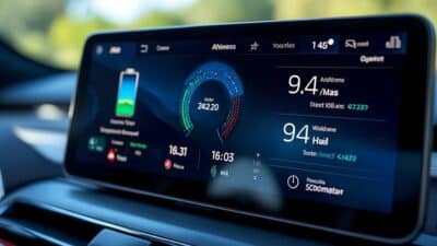 Tableau de bord BMW montrant le statut actuel de la batterie et la vitesse de recharge en temps réel