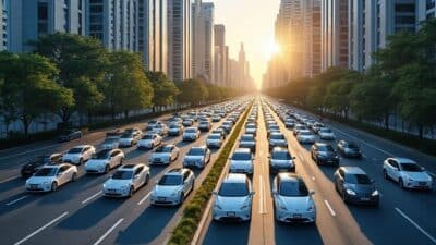 Image aérienne montrant la transition vers des transports électriques en ville