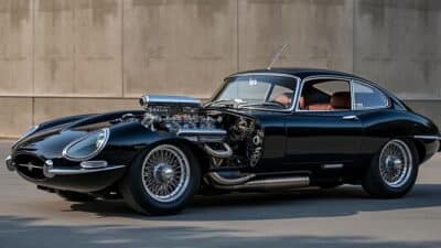 Vue latérale d'une voiture de collection française avec son moteur en évidence pour souligner le design et la durabilité