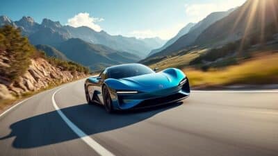 Voiture sportive Alpine électrique en action sur une route montagneuse