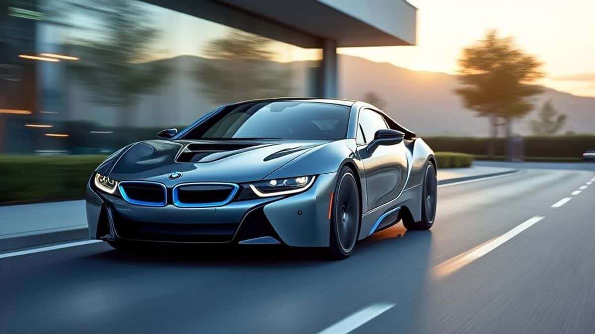 Image de la BMW i vue sous un angle frontal soulignant ses caractéristiques innovantes et luxueuses