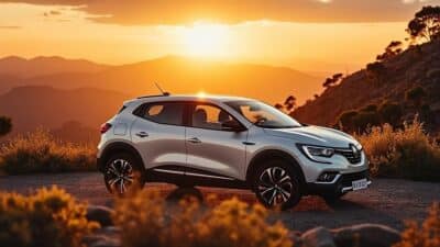 Coucher de soleil pittoresque avec une Renault Floride symbolisant la liberté et le design éternel.