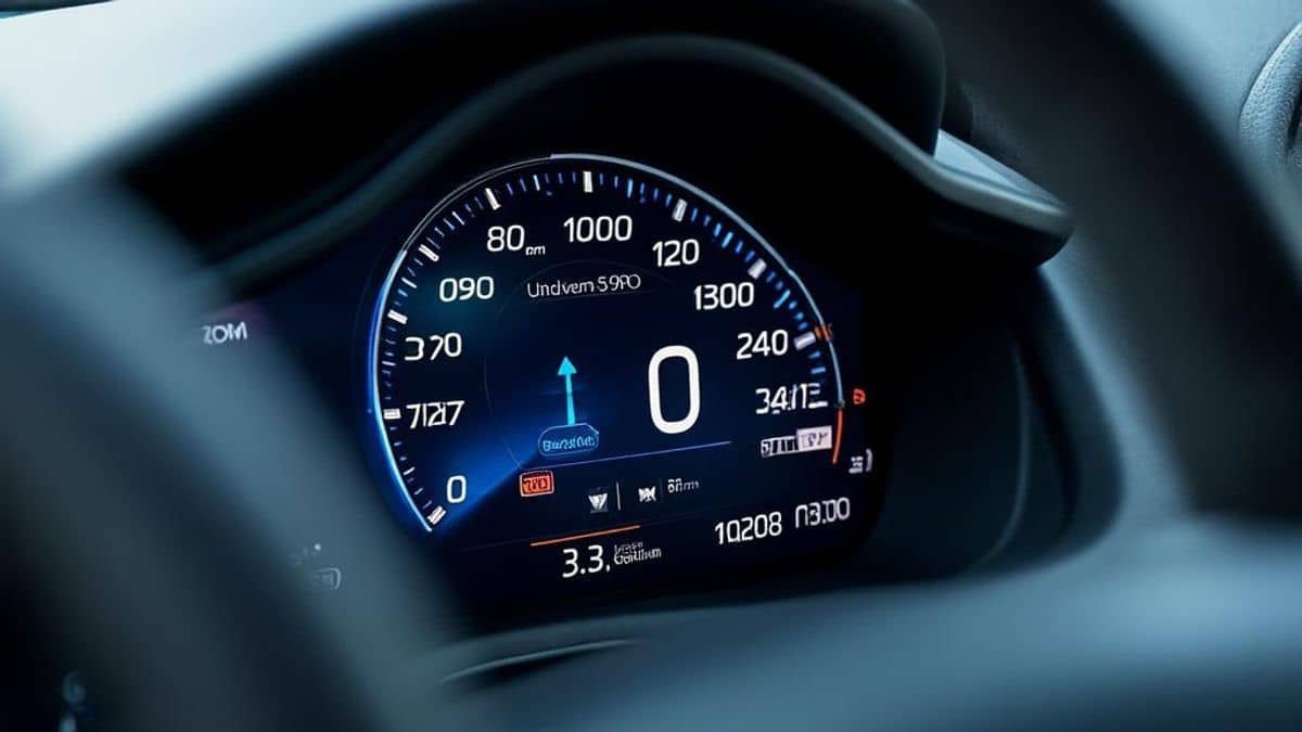 Vue rapprochée du tableau de bord Ford Focus avec détails techniques