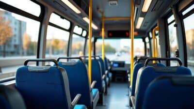 Image de l'intérieur d'un bus électrique moderne avec sièges confortables et larges fenêtres