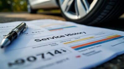 Documents d'entretien détaillés à côté d'une Volkswagen pour un achat clair et transparent.