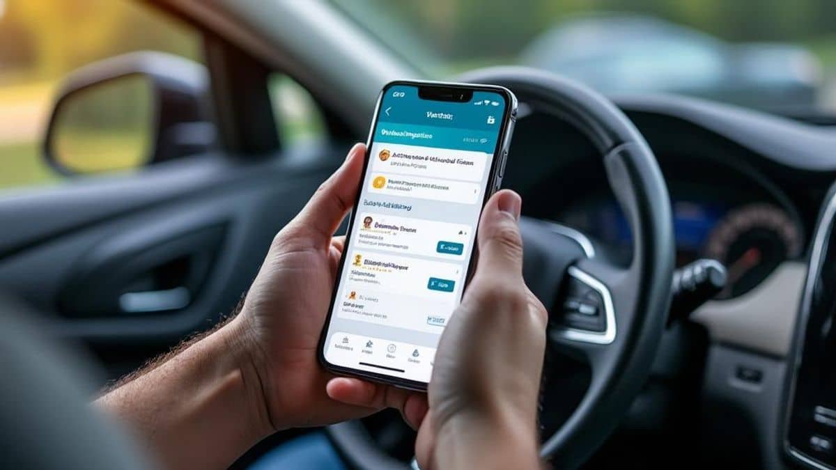 Smartphone présentant des choix variés pour l'inspection automobile, avec tarifs et évaluations visibles