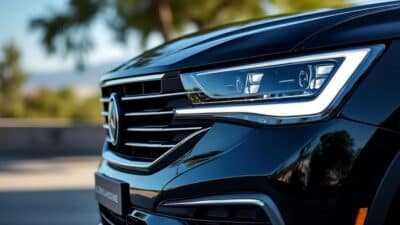 "Zoom sur la calandre avant du SUV avec style agressif et phares LED innovants"