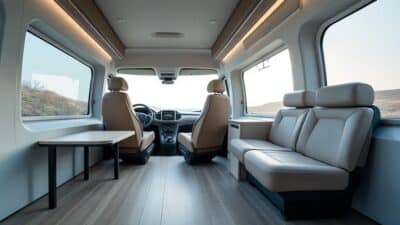 Photo de l'intérieur spacieux de la Mobilize Duo avec un aménagement minimaliste