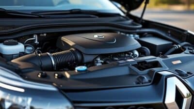 Vue du moteur Renault maintenu sous le capot d'une voiture pour un trajet sans encombre.