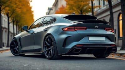 Vue latérale de la Cupra Born, stationnée dans un paysage urbain, mettant en valeur son design élégant