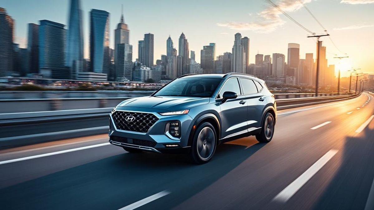 Vue aérienne de la ville avec un Hyundai SUV naviguant en douceur, illustrant l'innovation automobile.