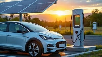 Station de recharge alimentée par panneaux solaires, symbole d'énergie propre