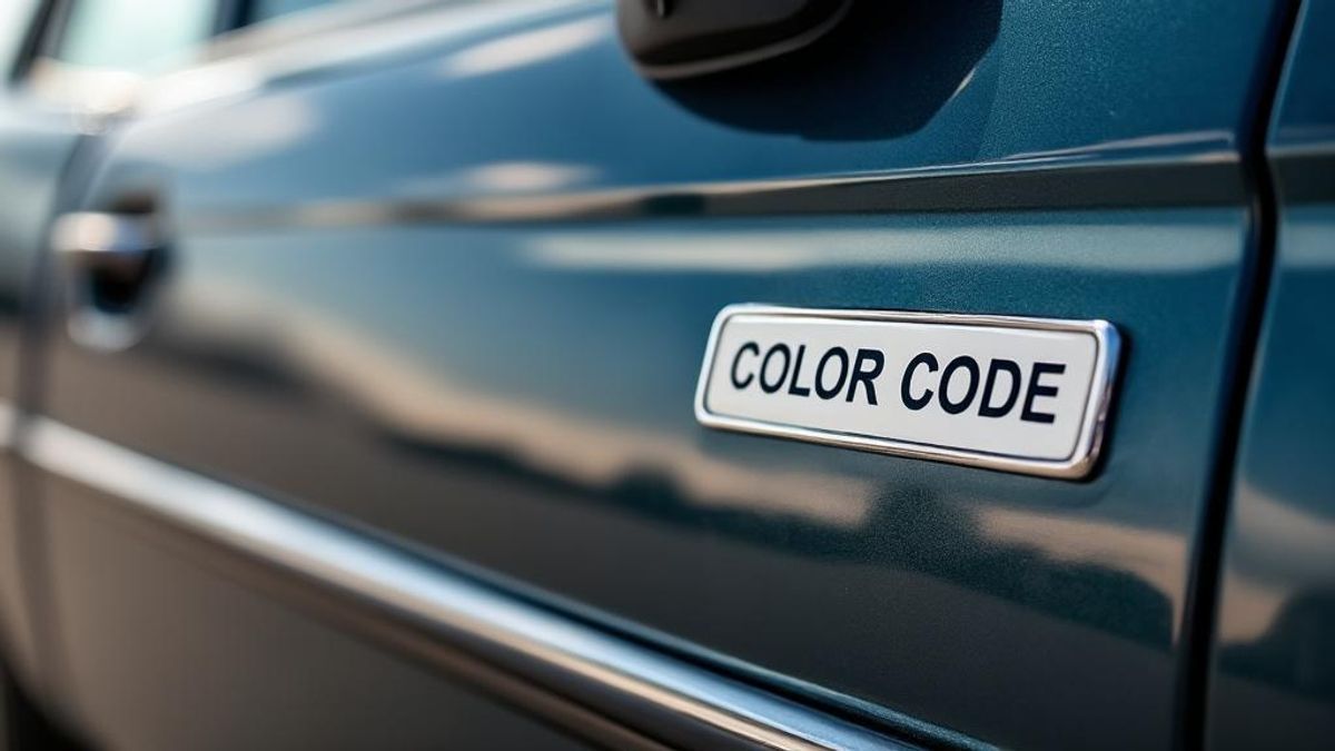 Gros plan de l'étiquette de code couleur d'une voiture sur la porte du conducteur, parfaitement lisible