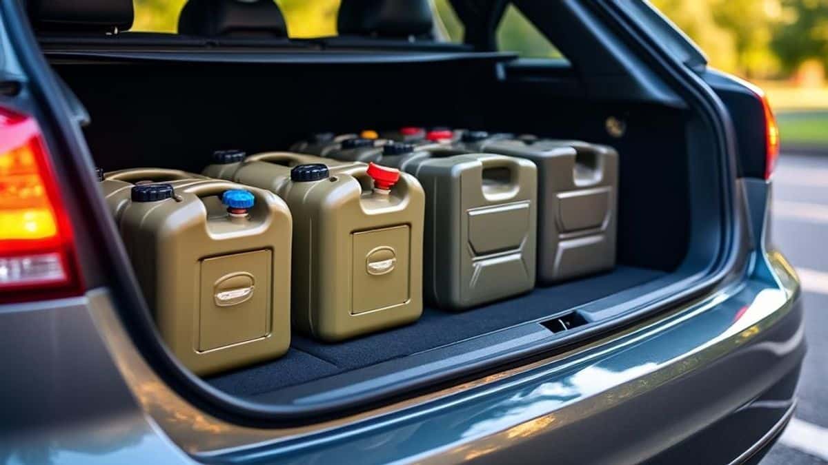 Visuel infographique sur les risques liés au transport d'un bidon d'essence dans un coffre de voiture
