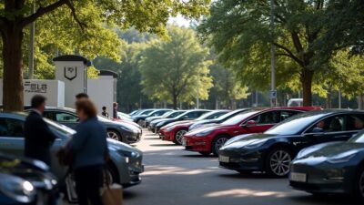 Photo de véhicules Tesla dans un rassemblement européen axé sur les échanges autour des technologies de conduite.