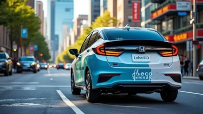 Arrière de la Honda électrique en ville avec marquage écologique