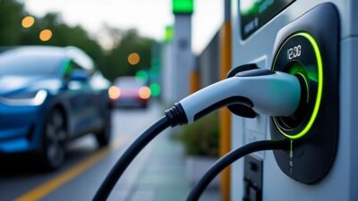 Charge rapide d'une voiture électrique avec minuteur visible