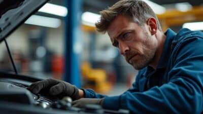 Ingénieur de mécanique observant le moteur en recherchant les problèmes possibles causés par l'Efuel.