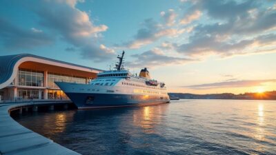 Ferry amarré à un terminal éco-responsable en Suède