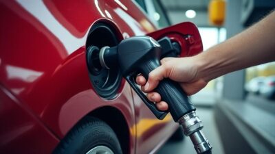 Main ajustant la pompe à air pour gonfler le pneu d'une Toyota Yaris