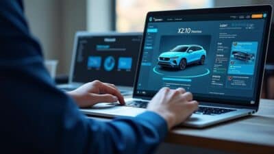 Un technicien met à jour le logiciel du véhicule Xpeng Gvehicle sur un ordinateur portable à distance.