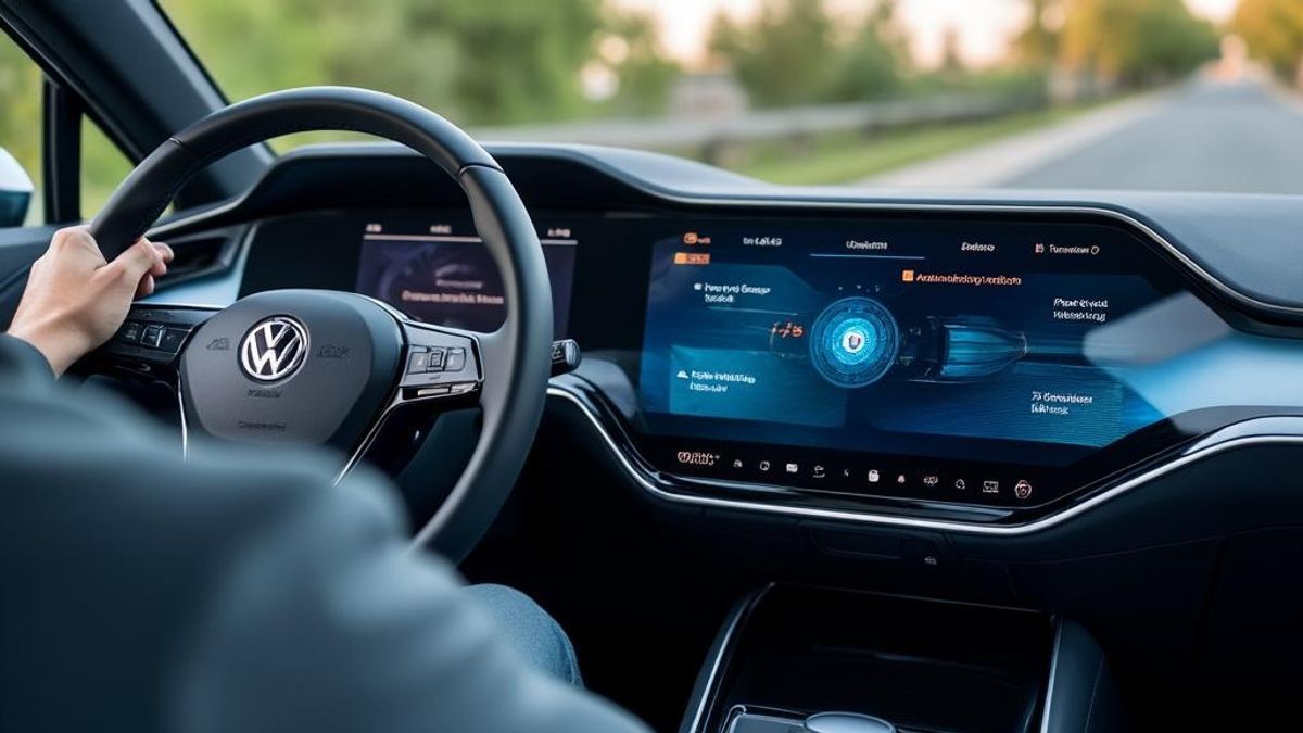 Vue rapprochée de l'écran tactile moderne du Volkswagen ID.Neo montrant des caractéristiques avancées.