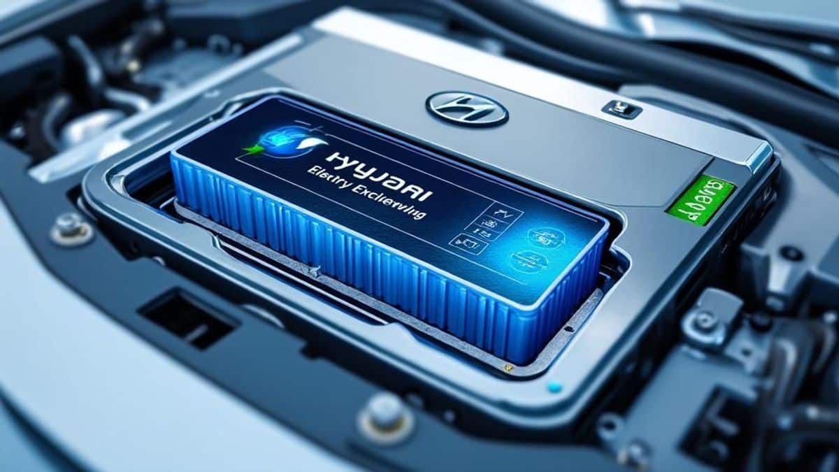 Visualisation détaillée du système de batterie des voitures électriques Hyundai, soulignant l'avant-garde en ingénierie.
