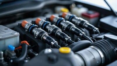 Vue rapprochée des injecteurs de carburant et filtres à air pour souligner leur rôle dans l'optimisation de l'efficacité moteur.