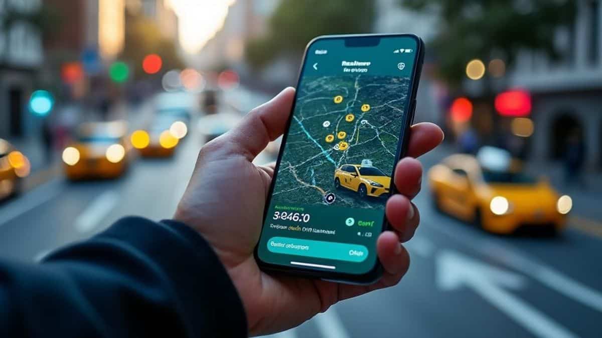 Vue rapprochée d'une application mobile montrant des données en direct sur les taxis sans conducteur à proximité
