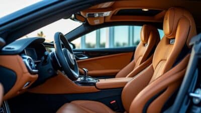 Intérieur véhicule luxe avec matériaux haut de gamme