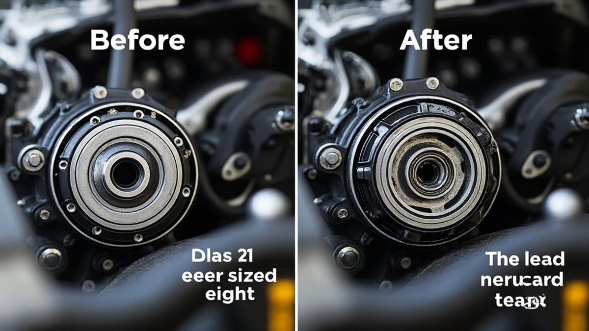 Image de comparaison avant et après des composants de moteur avec réduction de l'usure grâce à Shiftech.