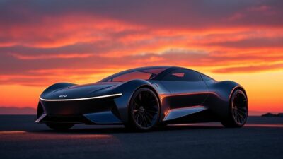 Atmosphère dramatique autour du roadster BYD sous un coucher de soleil captivant