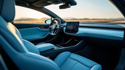 Intérieur d'un véhicule électrique avec technologie de pointe et matériaux verts
