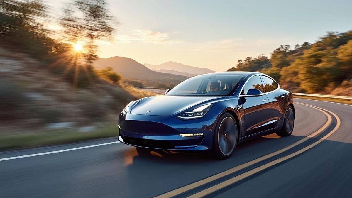 Photo d'une Tesla en mouvement sur une route avec virages