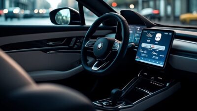Intérieur de voiture moderne avec tableau de bord épuré et technologie de pointe