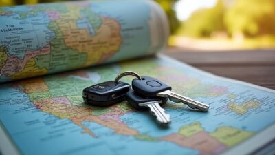 Clés de voiture posées sur une carte pour symboliser un nouveau départ.
