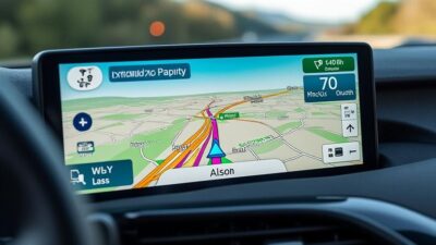 Capture aérienne d'un écran GPS avec une carte indiquant le trafic et des parcours alternatifs.