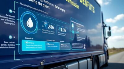 Infographie illustrant les bénéfices de l'hydrogène dans le transport lourd, tels que la réduction des émissions et la rapidité du ravitaillement.