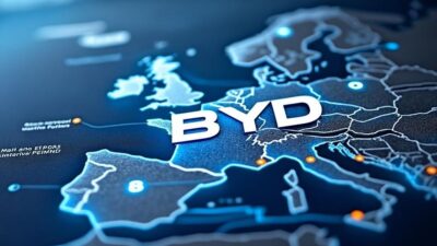 Détail de la carte illustrant les projets d'expansion de BYD dans l'automobile en Europe