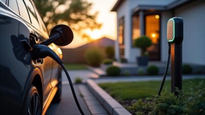Station de recharge pour voiture électrique à domicile pendant le crépuscule